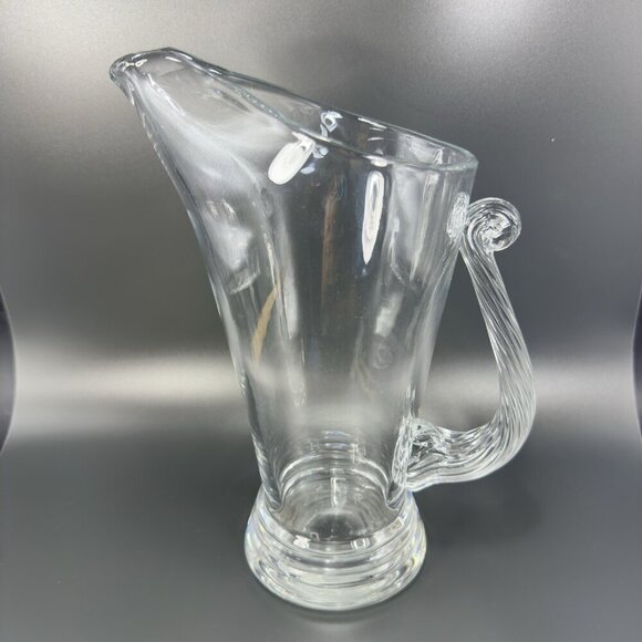 Vintage Clear Glass Crystal Pitcher Jug With Swirl Handle Made In Poland Glass - Picture 1 of 12